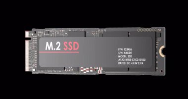M.2 SSD solid-state drive rotation animation seamlessly loopable. 3D rendering isolated on transparent background