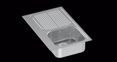 Paslanmaz çelik mutfak lavabosu döndürme animasyonu kusursuz bir şekilde çevrilebilir. Şeffaf arkaplanda 3B görüntüleme izole edildi