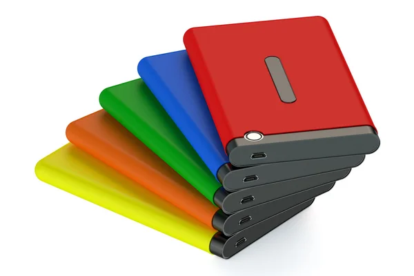 Набор цветных внешних жестких дисков — стоковое фото