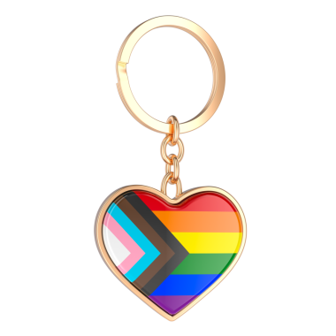 Kalp anahtarlığında LGBTQ onur bayrağı var. Şeffaf arkaplanda 3B görüntüleme izole edildi