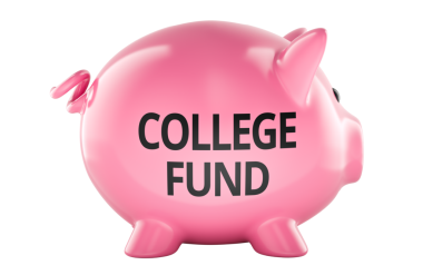 Üniversite fonu, domuz kumbarası konsepti. Şeffaf arkaplanda 3B görüntüleme izole edildi