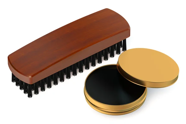 Shoe brush with can of shoe polish — Stock Photo, Image