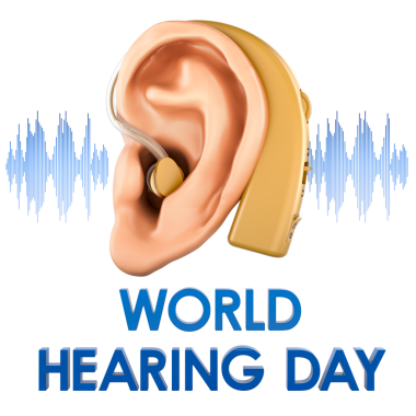 Dünya İşitme Günü konsepti, işitme cihazı ve ses dalgası. Şeffaf arkaplanda 3B görüntüleme izole edildi