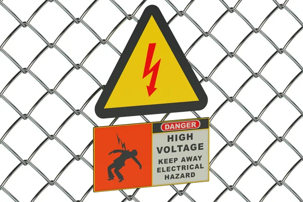 High Voltage sign on guard metallic mesh — Stock Photo, Image