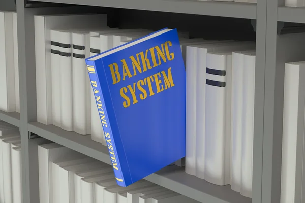 本棚の上の銀行システムのコンセプト — ストック写真