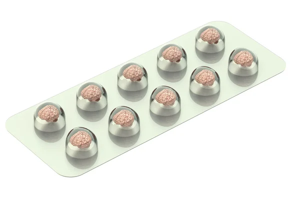 Mózg tabletek w blistrze — Zdjęcie stockowe