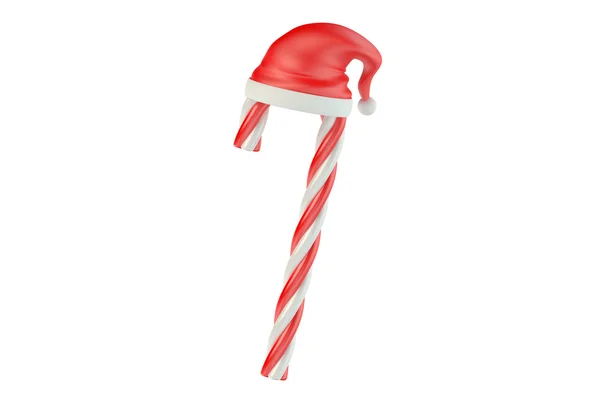 Christmas Candy Cane with Santa Hat — Stock Photo, Image