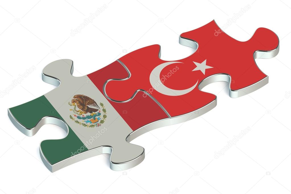 Jigsaw puzzle pieces, flag of Turkey and flag of Mexico