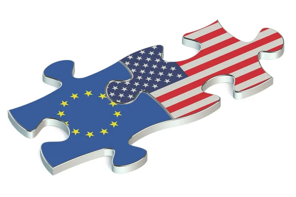 Quebra-cabeças dos EUA e da UE de bandeiras — Fotografia de Stock