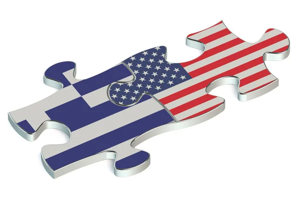 Quebra-cabeças dos EUA e da Grécia de bandeiras — Fotografia de Stock