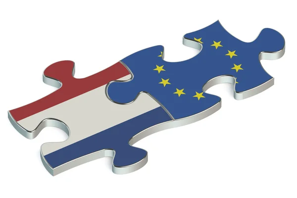 Unión Europea y Países Bajos rompecabezas de banderas —  Fotos de Stock