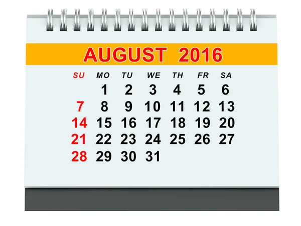 Calendario agosto 2016 — Foto de Stock