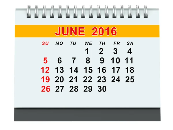 Июнь 2016 календарь — стоковое фото