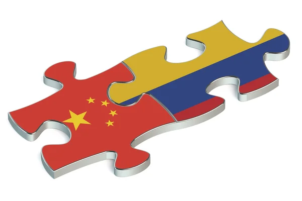 Colombia y China rompecabezas de banderas — Foto de Stock