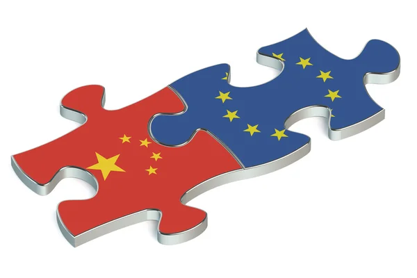 China y la UE rompecabezas de banderas — Foto de Stock