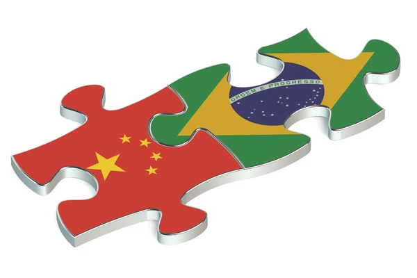 Brasil y China rompecabezas de banderas — Foto de Stock
