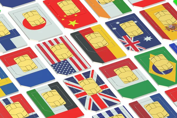 International SIM cards with flags — Stock Photo, Image