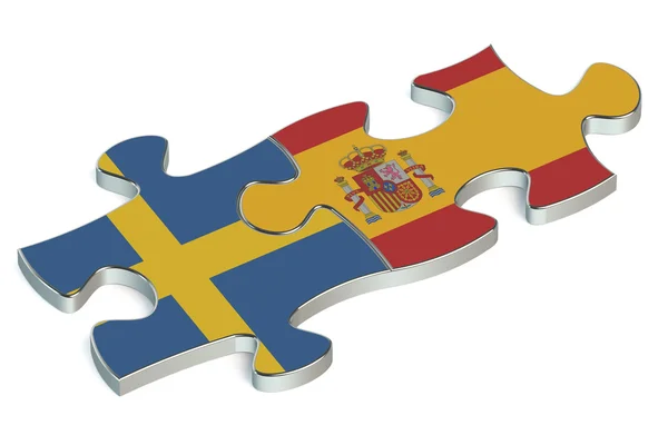 Spanien och Sverige pussel från flaggor — Stockfoto
