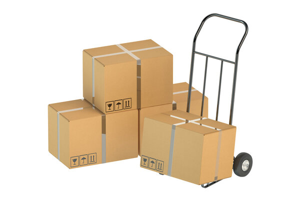 Hand truck with cardboard boxes