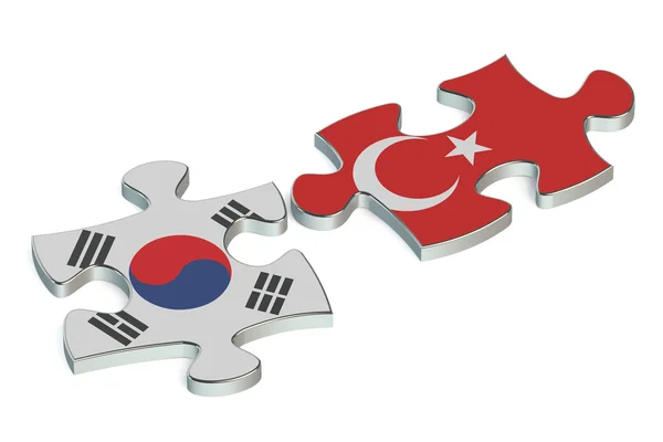 Güney Kore ve Türkiye bulmacalar bayraklar — Stok fotoğraf