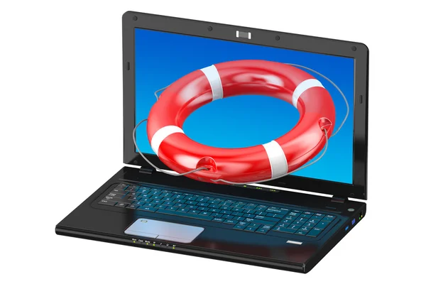 Laptop ve lifebuoy — Stok fotoğraf