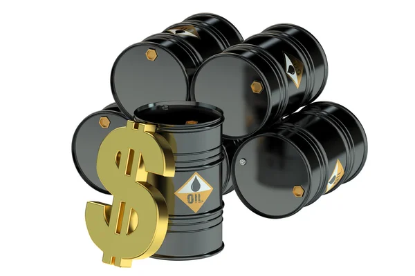 Βαρέλια πετρελαίου με το δολάριο σύμβολο — Φωτογραφία Αρχείου