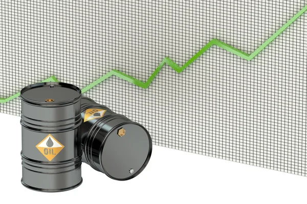 Barelů ropy s zelený graf — Stock fotografie