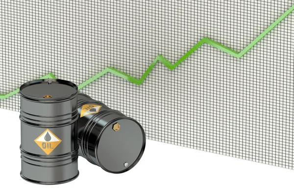 Нефтяные баррели с зеленой графикой — стоковое фото