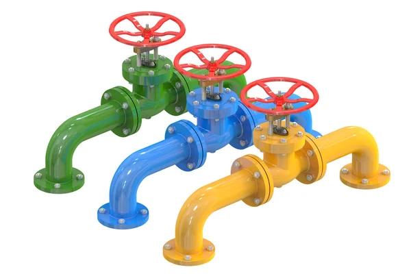 Colored pipelines with valves — Stock Photo, Image