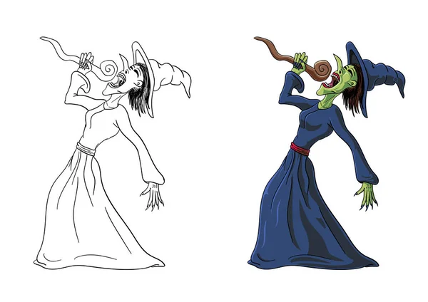 Çalışanlarına şarkı söyleyen bir cadı. Renklendirme için bir taslak içerir. EPS 10