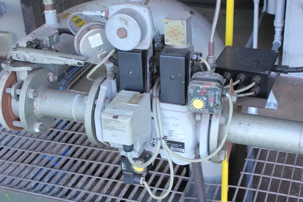 A gas train supplying an industrial duel fuel steam boiler — Stock Photo, Image