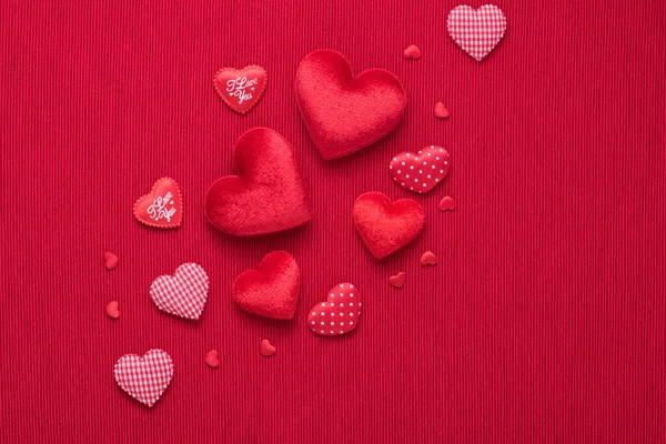 Coração Vermelho Fundo Tecido Com Espaço Cópia Para Casamento Amor — Fotografia de Stock