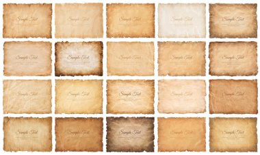 collection set old parchment paper sheet vintage aged or texture isolated on white background. clipart