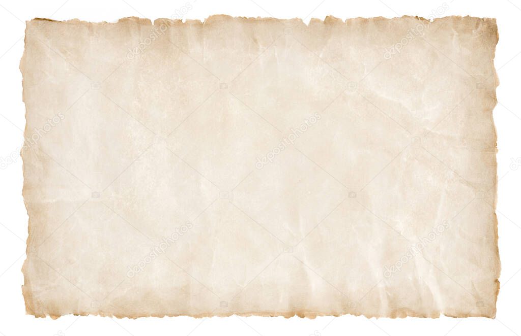 old parchment paper sheet vintage aged or texture isolated on white background.