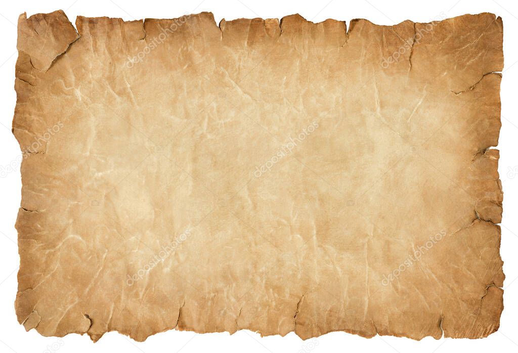 old parchment paper sheet vintage aged or texture isolated on white background.