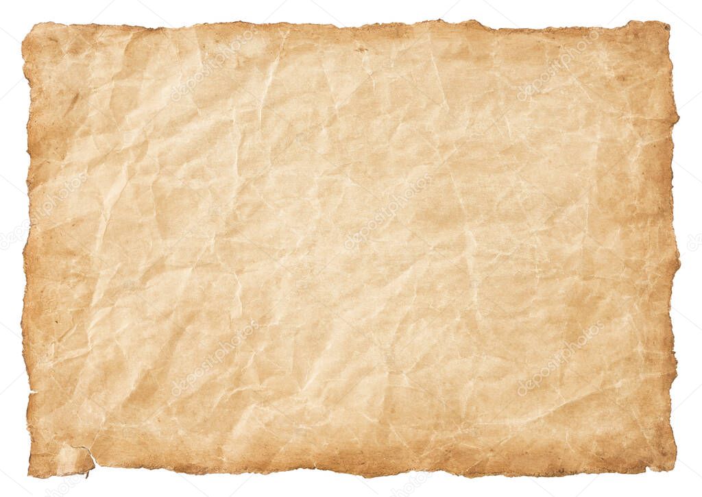 old parchment paper sheet vintage aged or texture isolated on white background.