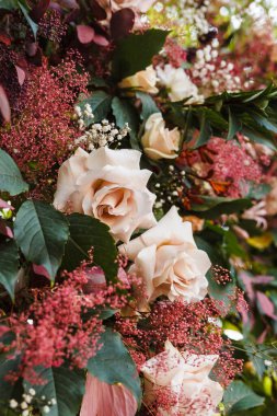 Madalyalı pembe güller yakın çekim.