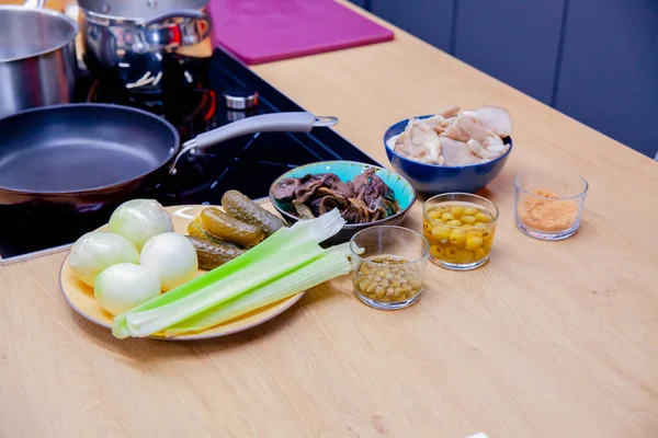 Muitos Produtos Diferentes Cozinha Para Cozinhar Foto Alta Qualidade — Fotografia de Stock