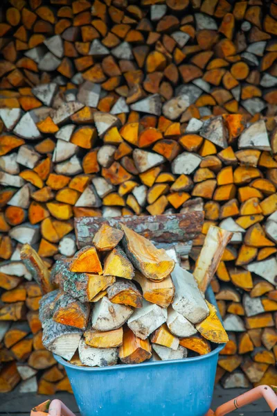 Pile Chopped Birch Firewood High Quality Photo — Stock Photo, Image