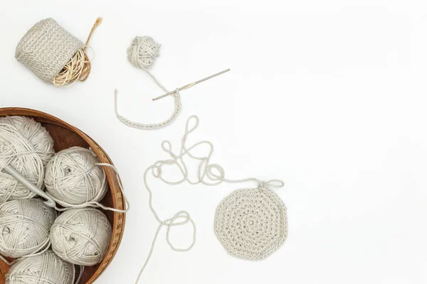 Skeins Yarn Knitting Basket Knitting Has Positive Effect Nervous System — Stock Photo, Image