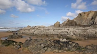 Sandymouth beach Kuzey Cornwall İngiltere İngiltere Güney Batı sahil yolu üzerinde ve Bude yakınındaki