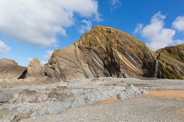 Sandymouth North Cornwall Uk Anglii z niezwykłych piękne formacje skalne w pobliżu Bude — Zdjęcie stockowe