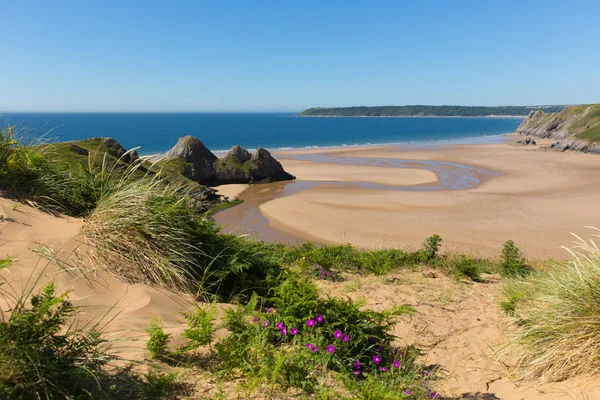 Gower sahil üç kayalıklarla bay Wales İngiltere'de güzel Galli tatil beldesi