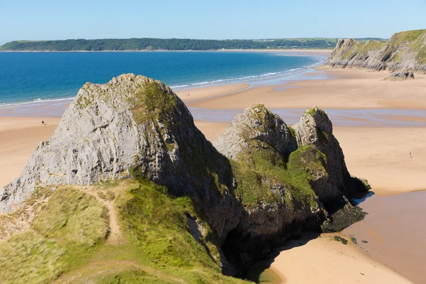 Drei Klippen Bucht der Gower wales uk im Sommer Sonnenschein schöner Teil der Halbinsel — Stockfoto