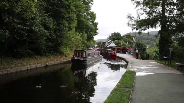 Canards et bateaux Llangollen canal Pays de Galles Royaume-Uni par temps calme fin d'été — Video