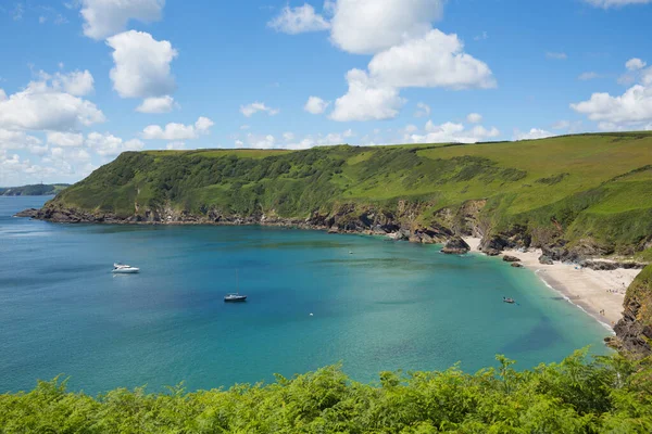 Lantic Bay Beach Cornwall Közel Fowey Polruan Panorámás Kilátás — Stock Fotó