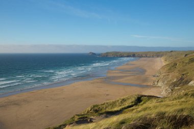 Sand dunes and beach Perran Sands north Cornwall near Perranporth England UK 