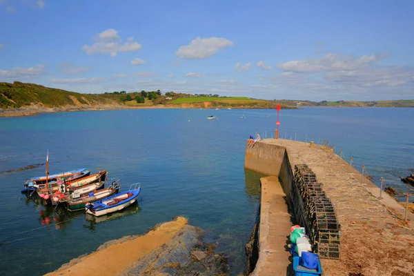 Hafenmauer Und Boote Portscatho Cornwall Roseland Peninsula — Stockfoto