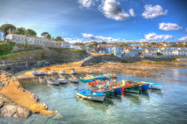 Portscatho Cornwall Village Boats Harbour Colourful Hdr — Stock Photo, Image