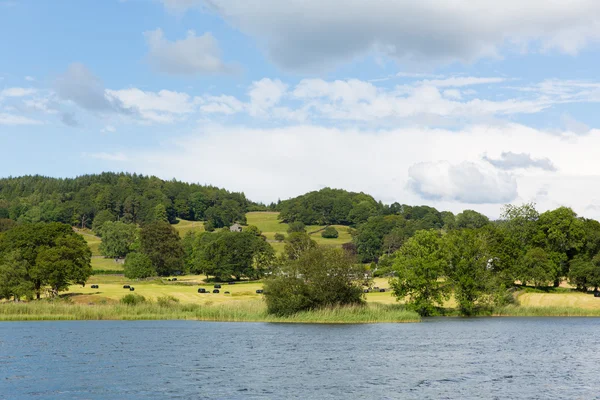 Esthwaite vody jezera okres cumbria hawkshead obce a mezi parkovištěm a coniston vody — Stock fotografie